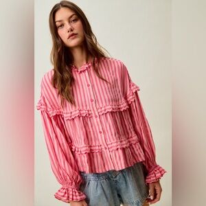 SO ME Variegated Stripe Reversible Flowy Boho Blouse